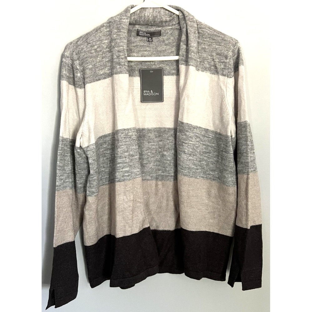 89th & Madison Cardigan Womens M Color Block Striped Open Front Sweater Knit NWT